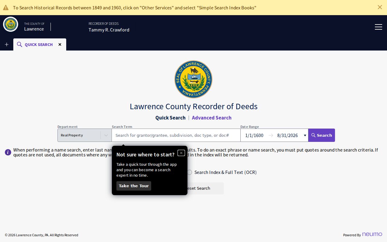 New Castle residents directory Lawrence County Recorder search