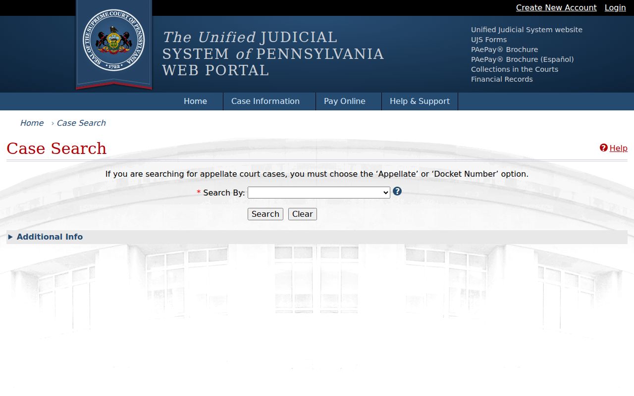 New Castle residents directory Pennsylvania UJS case search