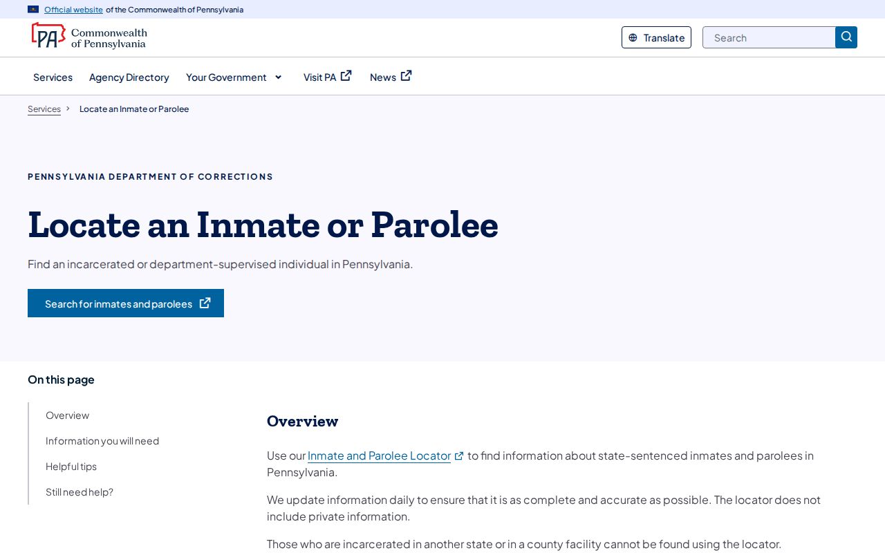 New Castle residents directory Pennsylvania inmate and parolee locator