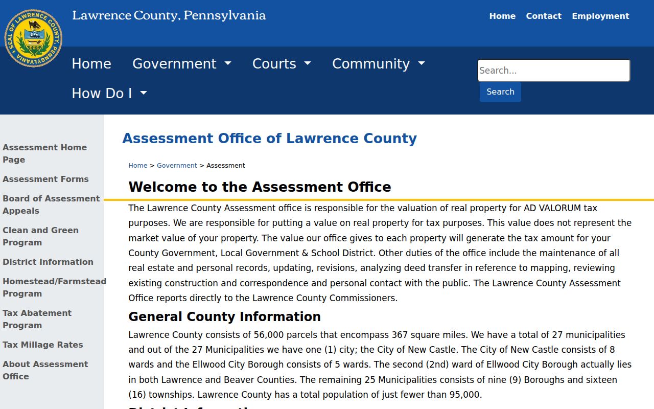 New Castle residents directory Lawrence County Assessment Office screen