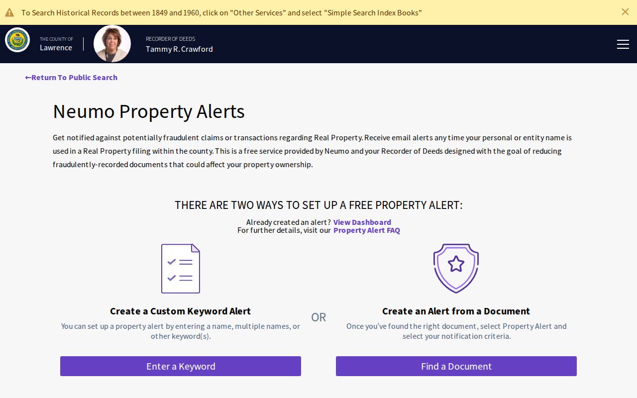 New Castle street directory property alert service