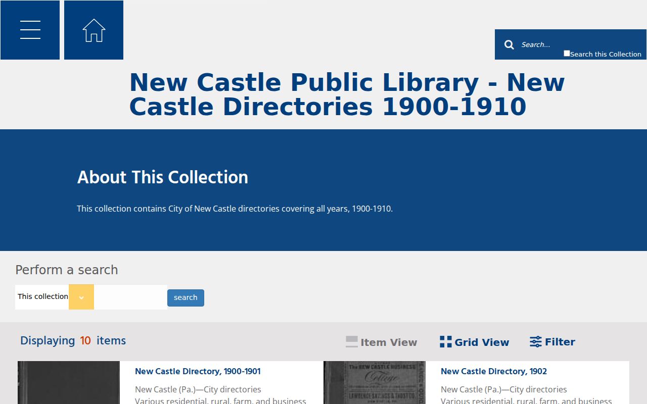 New Castle city directory collection in Power Library