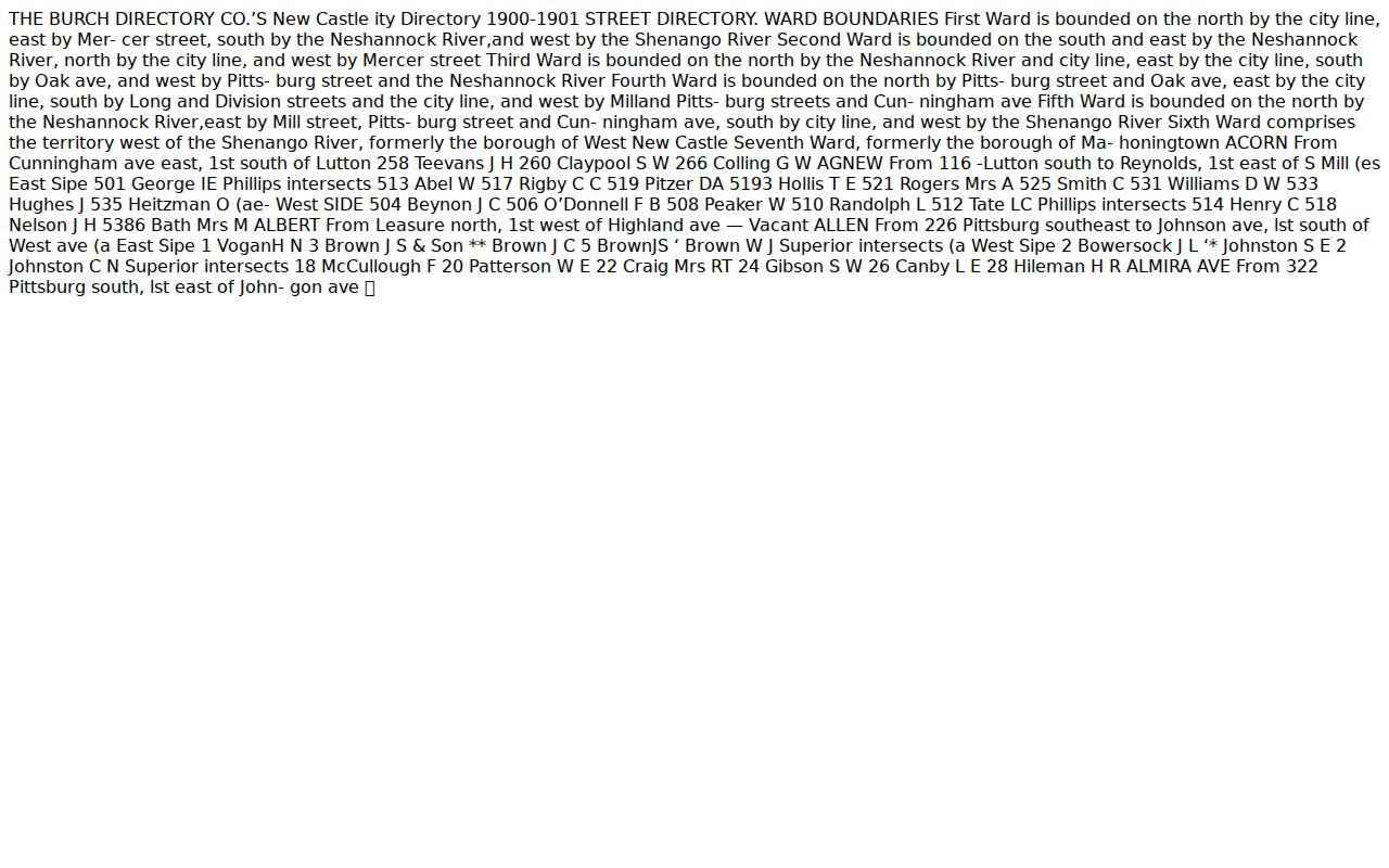 New Castle neighbors historic street directory listing from 1900-01